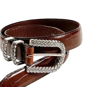 Brighton Womens Belt B3207 Brown Leather Braided Silvertone Buckle Sz Small/28